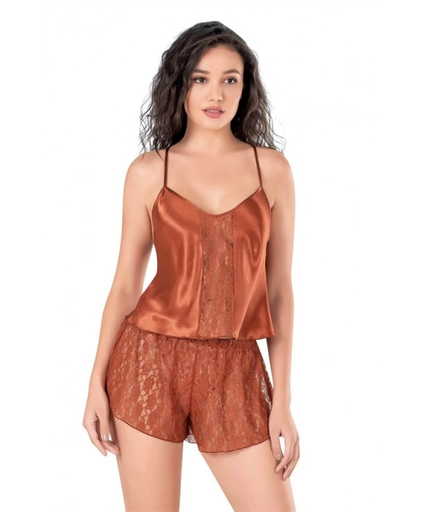 Morliva Tarçın Saten Babydoll Şort Takımı