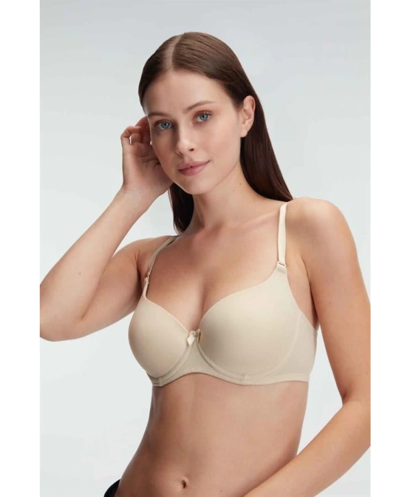 Morliva   Ten Balenli Desteksiz Dolgusuz Askıları Çıkabilen Günlük Klasik T-Shirt Sütyeni