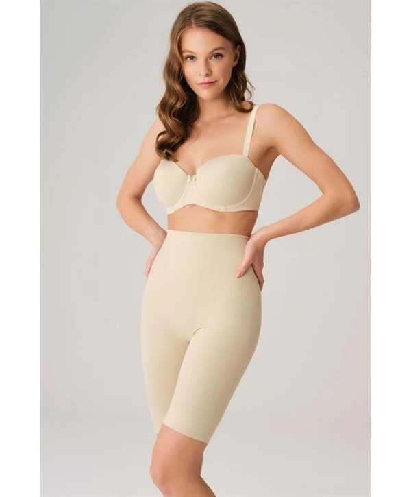 Morliva   Toparlayıcı Bel ve Bacak İnceltici Dikişli Uzun Paçalı Orta Bel Sıkı Şort Korse