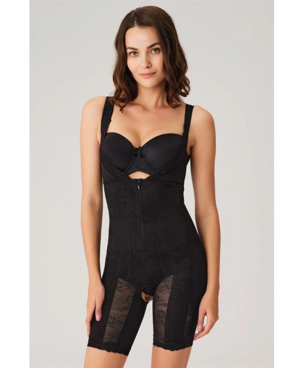 Morliva Toparlayıcı Vücut İnceltici Dikişli Fermuarlı Uzun Paca Altı Açık Sıkı Badi Korse