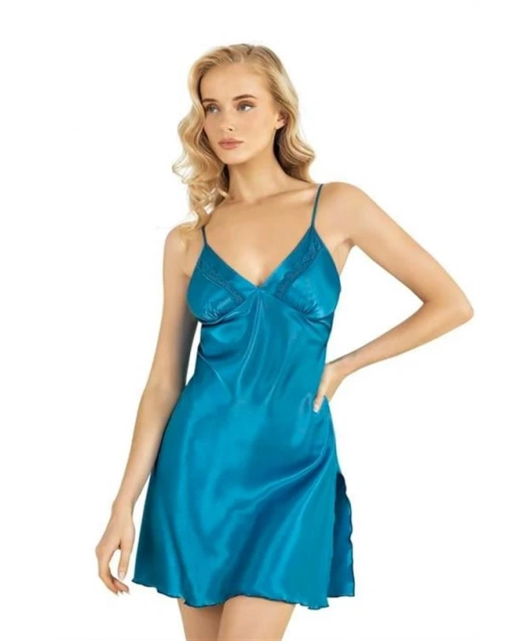 Morliva  Turkuaz Kısa Saten Gecelik 8211