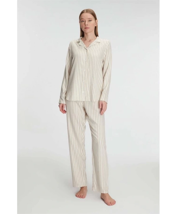 Morliva   Uzun Kol Çizgili Gömlek ve Pantolon Takım Pijama Takımı