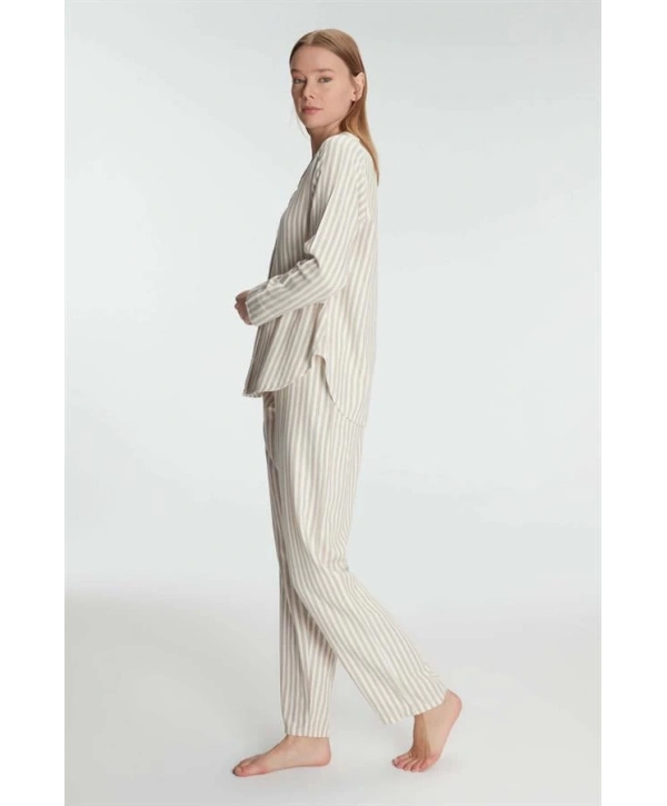 Morliva   Uzun Kol Çizgili Gömlek ve Pantolon Takım Pijama Takımı