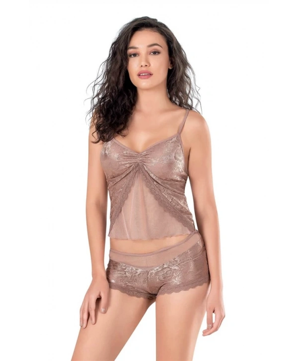 Morliva Vizon Jakarlı Babydoll Şort Takımı
