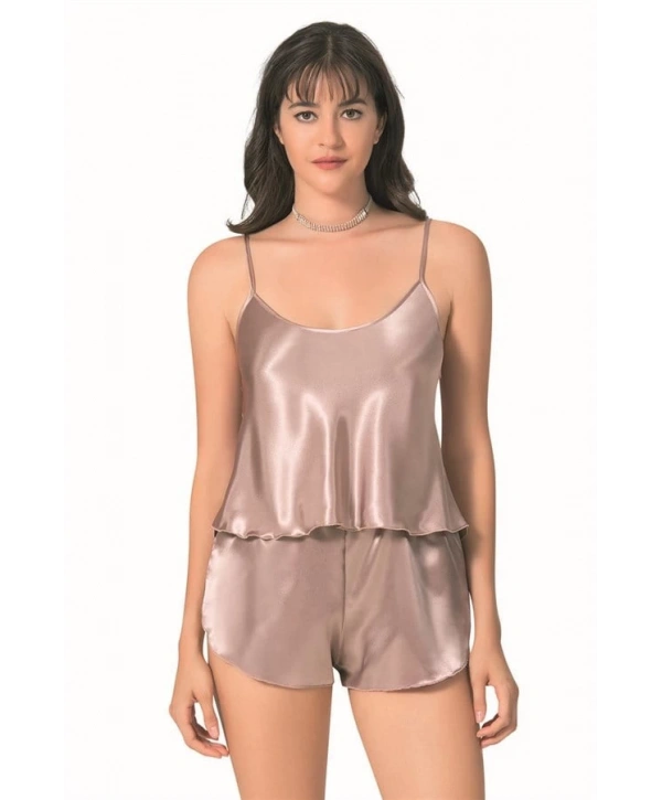Morliva Vizon Saten Babydoll Şort Takımı