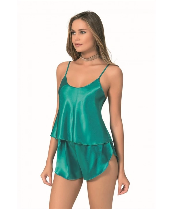 Morliva  Zümrüt Saten Babydoll Şort Takımı