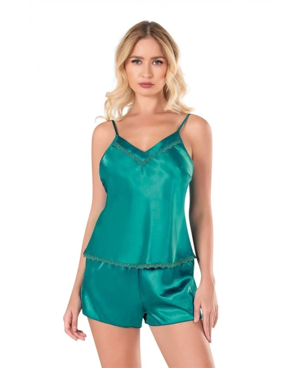 Morliva  Zümrüt Saten Babydoll Şort Takımı 9102