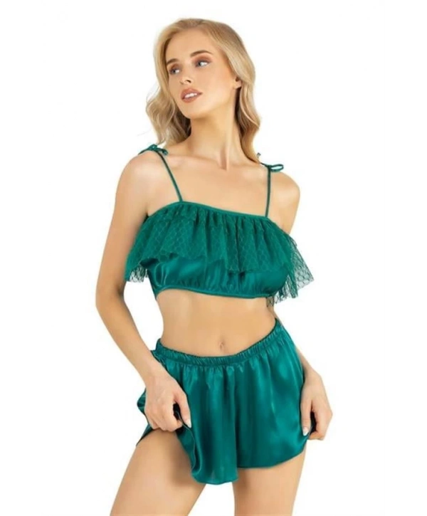Morliva Zümrüt Saten Şort Takımı 9206