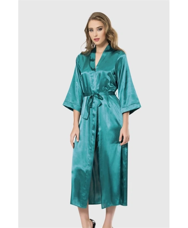 Morliva Zümrüt Uzun Saten Sabahlık