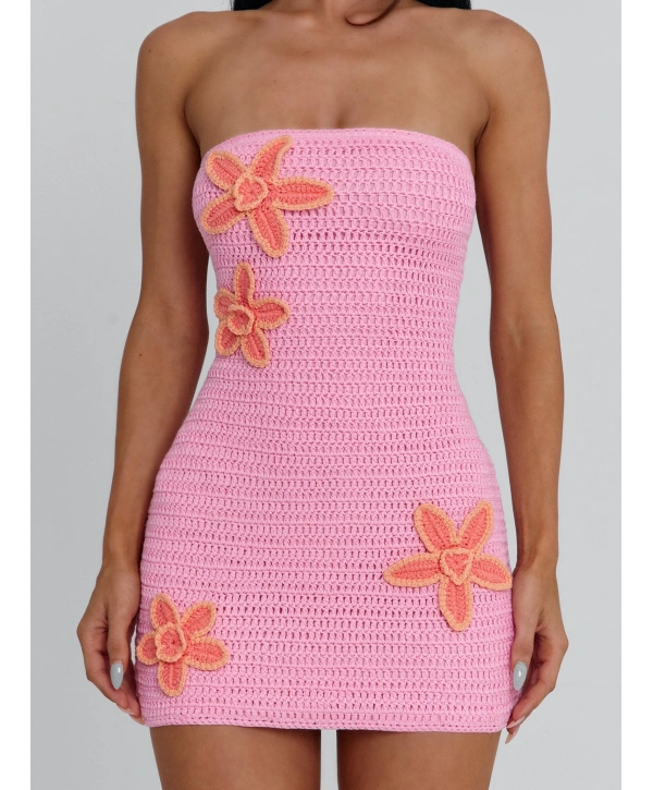 BRIA STRAPLEZ TRİKO ELBİSE PEMBE
