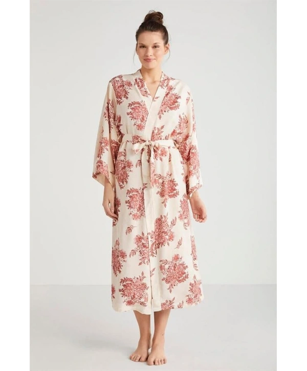 Catherines %100  Viskon Çiçek Desen 2li Sabahlık Gecelik Takımı