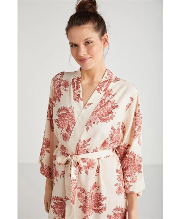 Catherines %100  Viskon Çiçek Desen 2li Sabahlık Gecelik Takımı