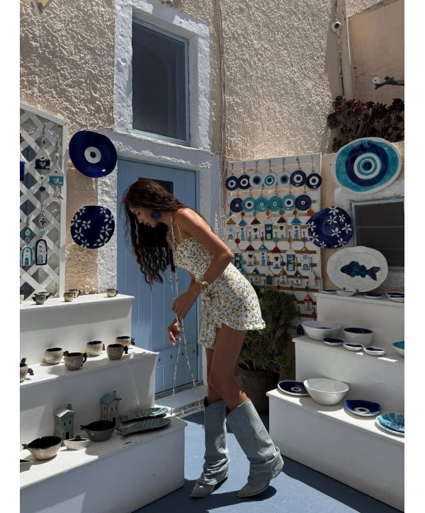 ÇİÇEK DESEN ANVELOP ELBİSE BEYAZ ÇİÇEKLİ