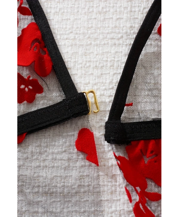 Çiçek Desenli Siyah Transparan Gecelik TM1319