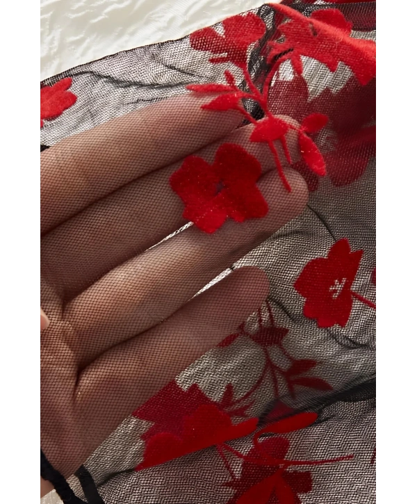 Çiçek Desenli Siyah Transparan Şortlu Gecelik TM1377