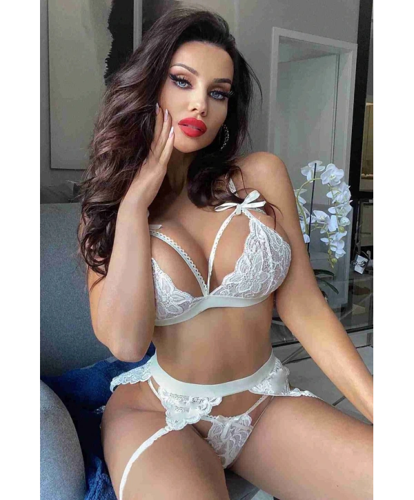 Dantel Jartiyerli Sütyen Külot Takım İç giyim Beyaz