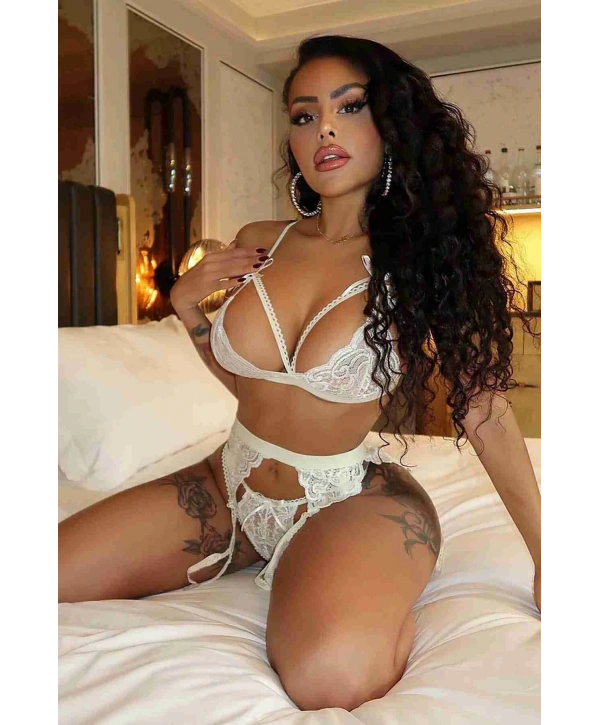 Dantel Jartiyerli Sütyen Külot Takım İç giyim Beyaz