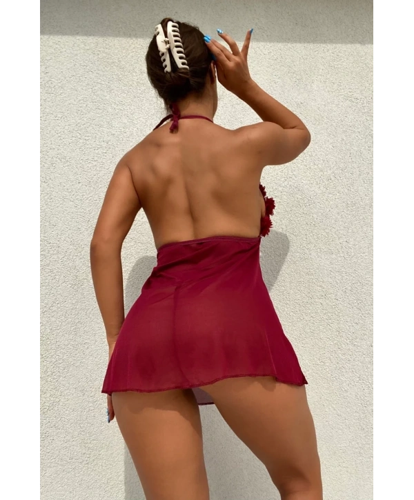 Göğüs Kısmı İşlemeli Fantazi Mini Tül Gecelik