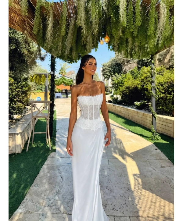 GOWN DANTEL BÜSTİYER & SATEN ETEK TAKIM BEYAZ