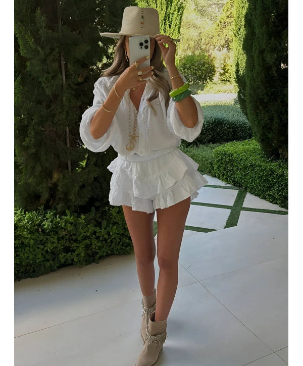 MORLİVA HARLOW YIKAMALI MUSLİN KUMAŞ ŞORTLU ELBİSE BEYAZ