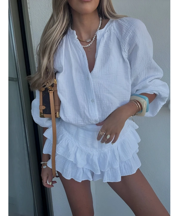 MORLİVA HARLOW YIKAMALI MUSLİN KUMAŞ ŞORTLU ELBİSE BEYAZ