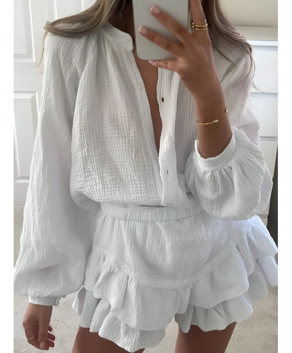 MORLİVA HARLOW YIKAMALI MUSLİN KUMAŞ ŞORTLU ELBİSE BEYAZ