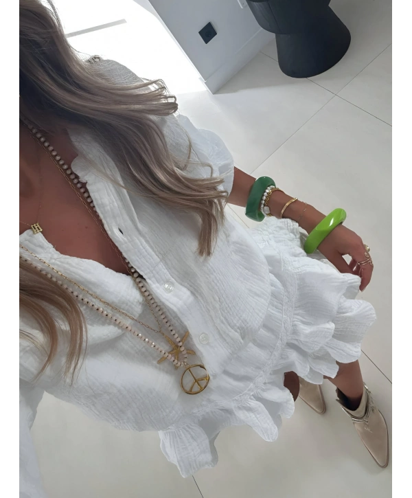 MORLİVA HARLOW YIKAMALI MUSLİN KUMAŞ ŞORTLU ELBİSE BEYAZ