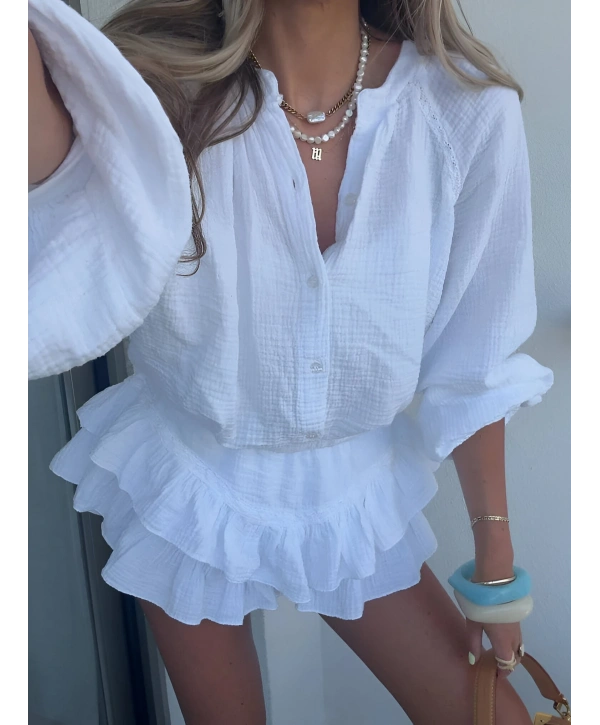 MORLİVA HARLOW YIKAMALI MUSLİN KUMAŞ ŞORTLU ELBİSE BEYAZ