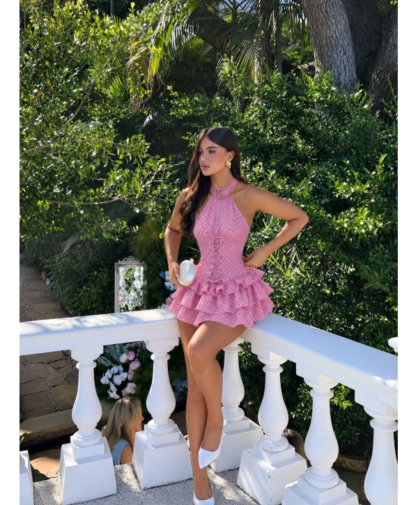 HERA VOLANLI ELBİSE PEMBE