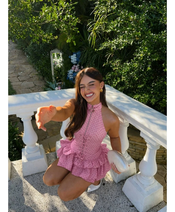 HERA VOLANLI ELBİSE PEMBE