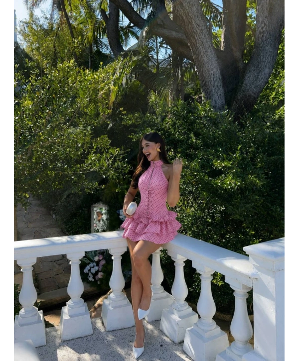 HERA VOLANLI ELBİSE PEMBE
