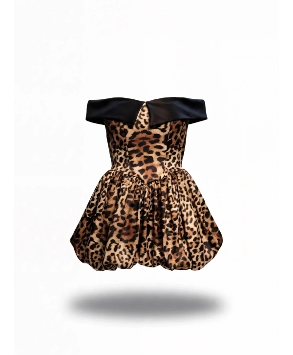 INDORA LEOPAR BALON ELBİSE LEOPAR