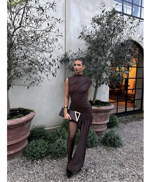 IRINA SANDY ELBİSE KAHVERENGİ