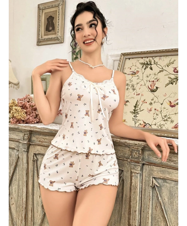 Kadın Ayıcık Desenli Şortlu Pijama Takım 5179