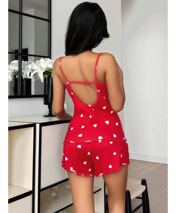 Kadın Kalp Desenli Şortlu Pijama Takım 5178