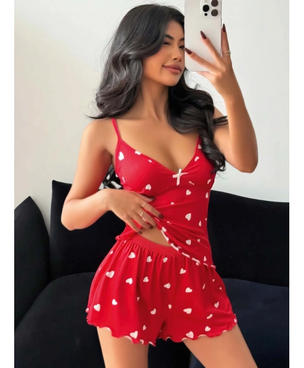 Kadın Kalp Desenli Şortlu Pijama Takım 5178