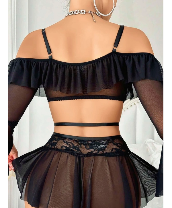 Kadın Siyah Etek Bustiyer Sexy Gecelik Takım 2157