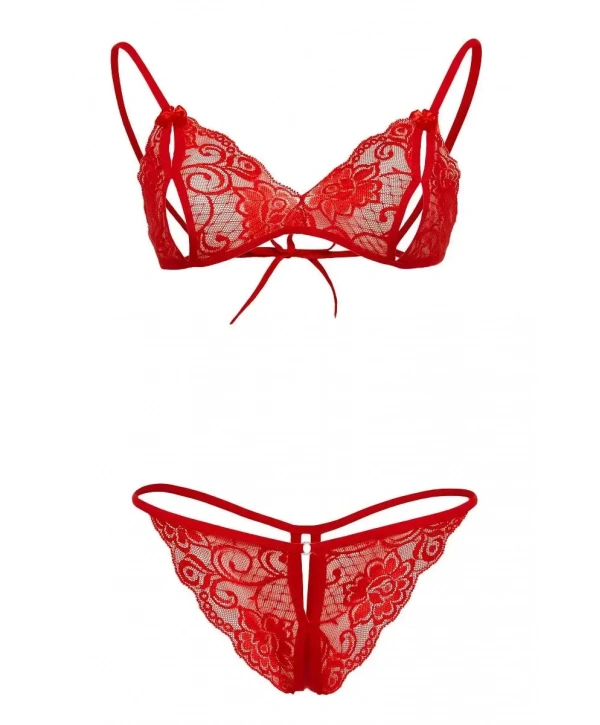 Kırmızı Dantelli Fantazi Sütyen ve G-String Takım TM2048