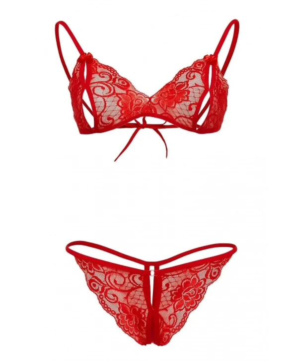 Kırmızı Dantelli Fantazi Sütyen ve G-String Takım TM2048