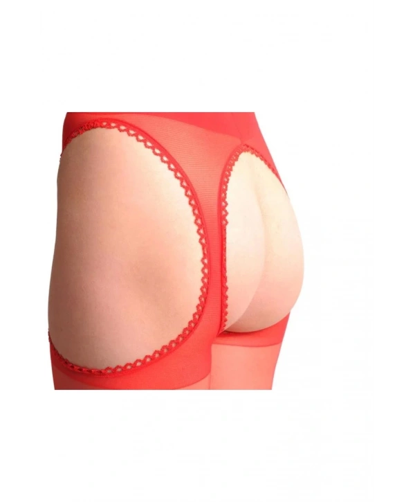 Kırmızı Kenarları Dantelli Özel Bölgesi Açık Külotlu Çorap