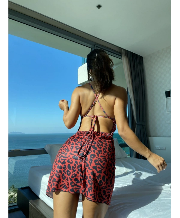 Kırmızı Leopar Elbise