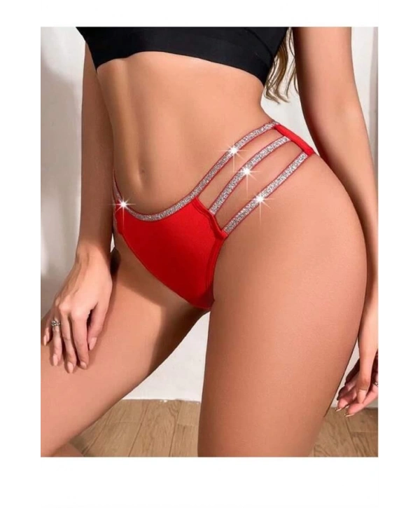 Kırmızı Simli Yanları Şeritli Şık Fantezi Külot