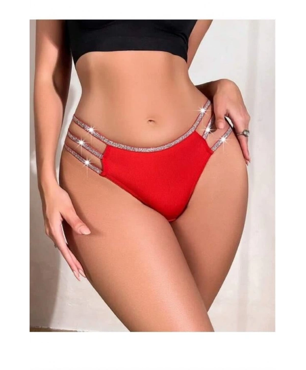 Kırmızı Simli Yanları Şeritli Şık Fantezi Külot