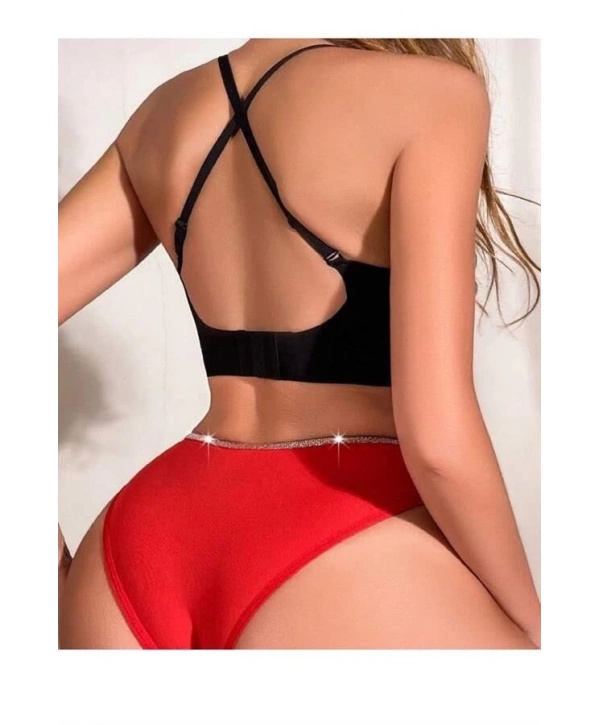 Kırmızı Simli Yanları Şeritli Şık Fantezi Külot