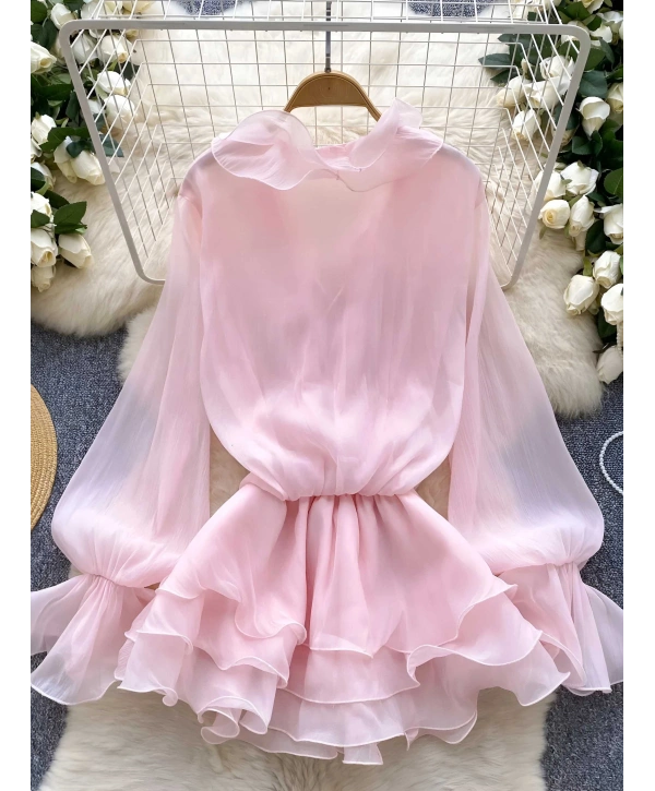 Lia Şifon Gül Detay Elbise Pembe