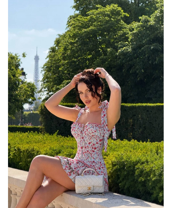MARİSA CORSET BASKILI ELBİSE BEYAZ