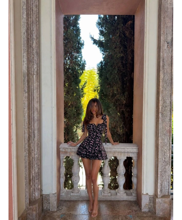 MARİSA CORSET BASKILI ELBİSE SİYAH