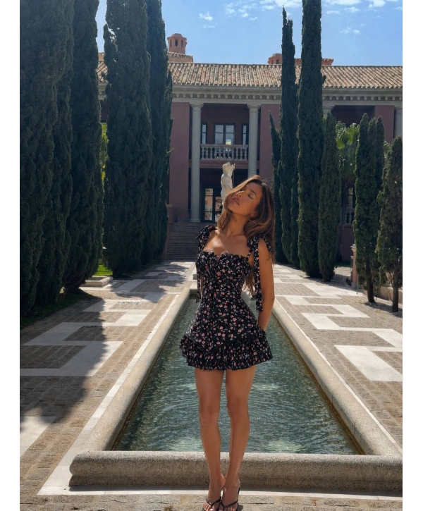 MARİSA CORSET BASKILI ELBİSE SİYAH