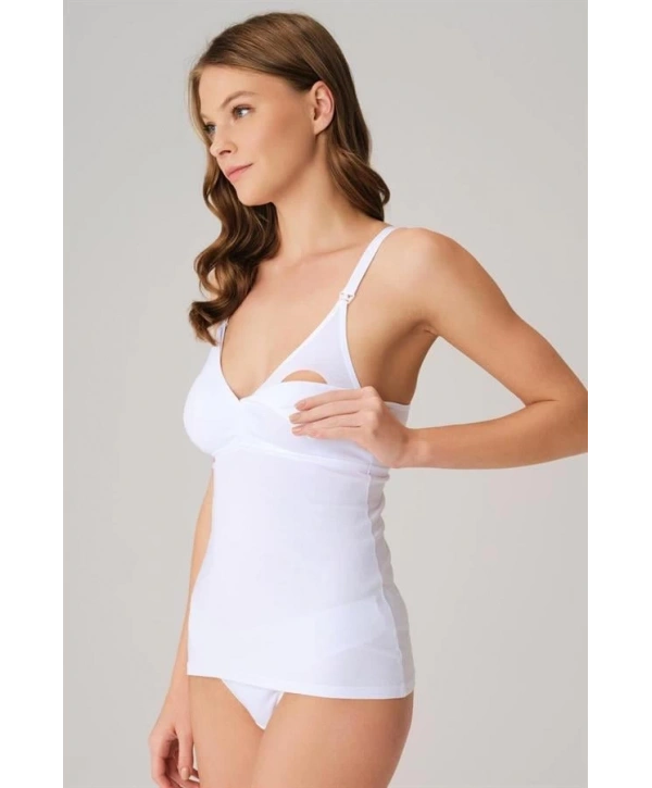 Modal Pamuklu Lohusa Önden Açılan Beyaz Emzirme Atleti