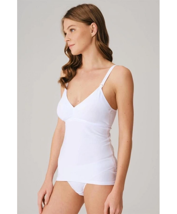 Modal Pamuklu Lohusa Önden Açılan Beyaz Emzirme Atleti